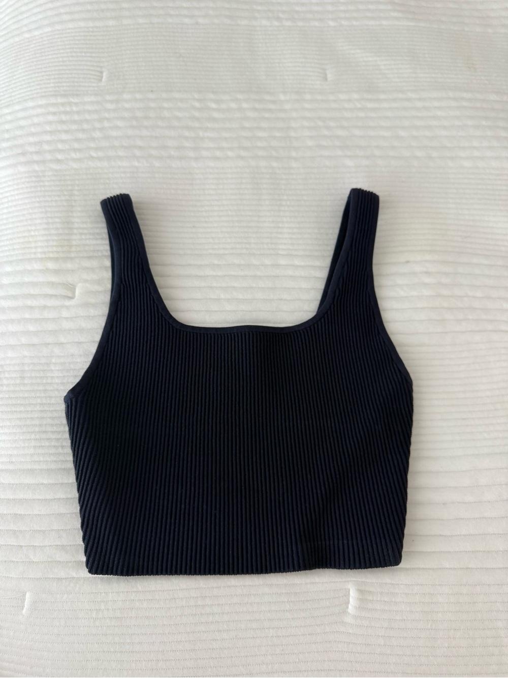 Aritzia Sculpt Cropped Ribbed Square-Neck Tank Top — Navy